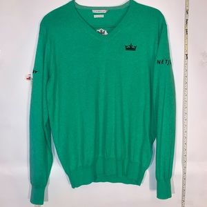 Peter Millar Crown Golf Sweater Pullover Mens Large with Sponsorship Patches